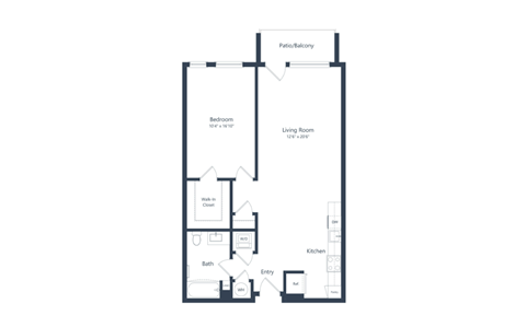 A floor plan of a house with a living room, kitchen, bathroom and bedroom.